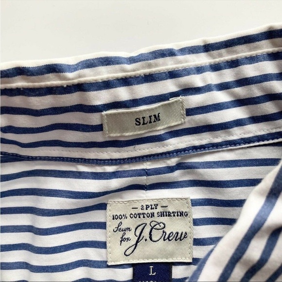 Men’s J CREW Slim Fit White Blue Striped Cotton Button Down Shirt - Picture 5 of 6